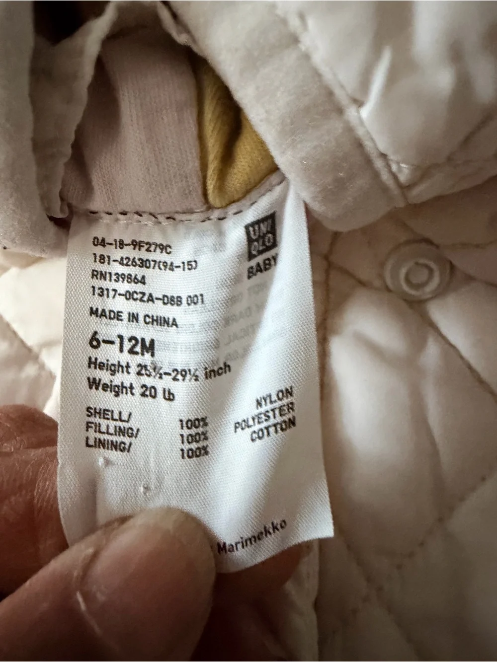 Uniqlo Cream Quilted Hooded Baby Puffer One-Piece